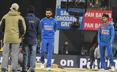 Indian skipper Virat Kohli after the first T20I between India and Sri Lanka was abandoned without a single ball being bowled due to heavy rains at the Barsapara Stadium in Guwahati. (Photo | PTI)