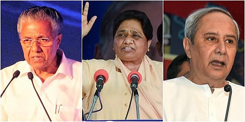 (From L to R) Kerala CM Pinarayi Vijayan, BSP chief Mayawati, Odisha CM Naveen Patnaik. (Photos | EPS. PTI)