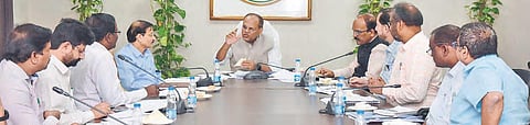Telangana Chief Secretary Somesh Kumar holds a review meet regarding SSC and Intermediate examinations at BRK Bhavan in Hyderabad on Monday