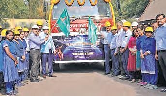Midhani employees with the consignment of steel materials for Gaganyaan