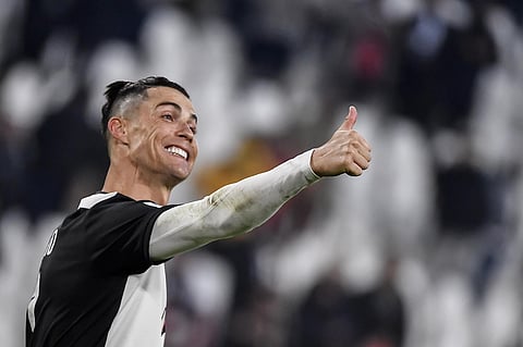 Juventus' Cristiano Ronaldo celebrates after scoring against Cagliari. (Photo | AP)