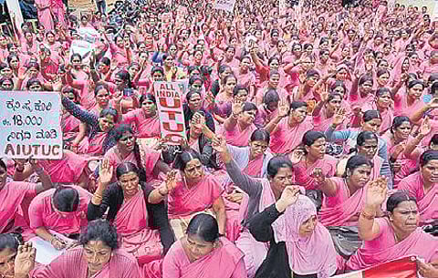 A file photo of ASHA workers staging a protest