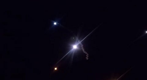 This still image from an Islamic Republic of Iran Broadcasting video shot on January 8, 2020, allegedly shows rockets launched from Iran againts the US military base in Ein-al Asad in Iraq. (Photo | AFP)