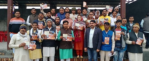 Nauksham Chaudhary addresses small gatherings of 50 to 60 people and travels to 5-6 villages a day. (Photo | Express)