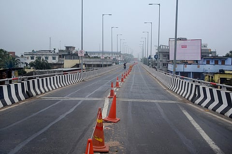 A deserted road during the nationwide Bharat Bandh in Agartala (Photo| PTI)