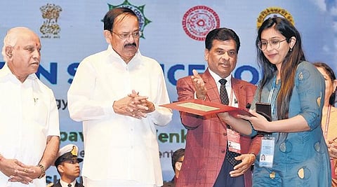Vice President of India Venkaiah Naidu and CM B S Yediyurappa at the valedictory of the 107th Indian Science Congress in Bengaluru on Tuesday | Nagaraja Gadekal