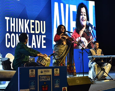 Violinist Sunita Bhuyan speaks on the topic 'Making Music, Changing Minds' at `ThinkEdu conclave 2020' hosted by The New Indian Express. (Photo | EPS/ P Jawahar)
