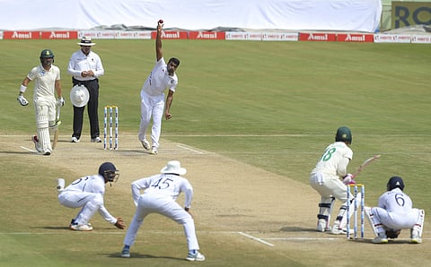 Indian cricketer Ravichandran Ashwin bowls in a test match against South Africa. (File Photo | AP)