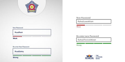 Mumbai Police's password (left) vs Fevicol's password (right)
