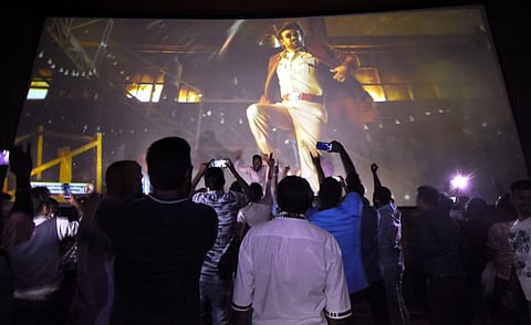 The excitement was evident as fans rejoiced when Thalaivar sizzled on screen during 'Darbar' screening. (Photo | Udayshankar S, EPS)