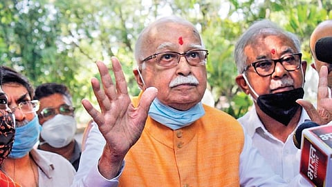 BJP veteran LK Advani addresses the media in New Delhi after the Babri Masjid verdict on Wednesday