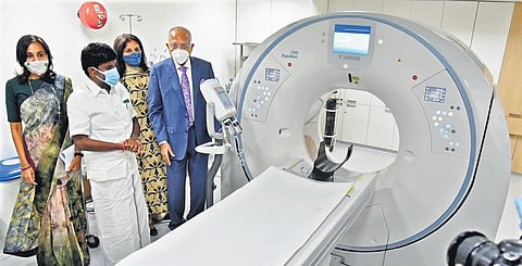 Health Minister C Vijayabaskar inaugurates a CT scanner at the Apollo Heart Centre in Chennai. Apollo chairman Pratap C Reddy is also seen | R Satish Babu