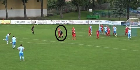 Goakeeper forming the wall to stop a free kick. (Twitter Photo)