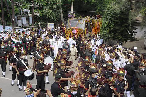 The funeral procession of Ram Vilas Paswan in Patna on Saturday (Photo | EPS)