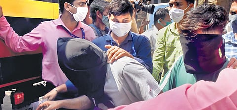 Two of the accused in the TRP manipulation racket case being produced at Esplanade Court in Mumbai on Friday | PTI