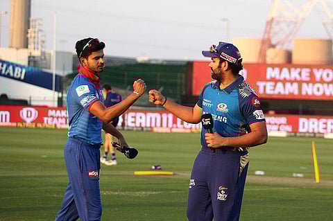 Rohit Sharma captain of Mumbai Indians and Shreyas Iyer captain of Delhi Capitals during the toss of the match (Photo | www.ipl.com)