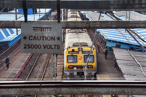 A train halts at a station as local train services were disrupted due to major power supply failure in Mumbai Monday Oct 12 2020. (Photo | PTI)