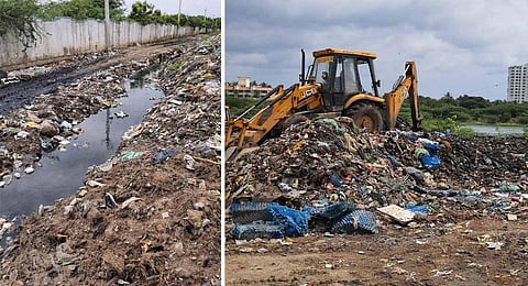Multiple deep pits were dug and mixed waste was buried underground. (Photo | Express)