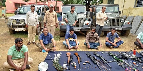 The accused who were arrested by the forest officials in Hiriyur of Chitradurga. (Photo| EPS)