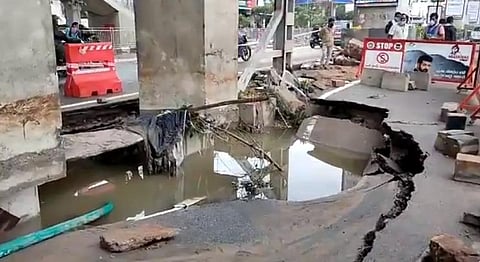 The crater near the Moosapet Metro station
