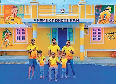 Gobi Krishnan (30) of Arangur village near Tittagudi painted his house in the thematic yellow colour to signify his favourite IPL franchise, the CSK | EXPRESS