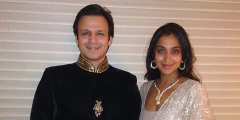 Vivek Oberoi (L) and his wife Priyanka Alva. (Photo| Twitter)