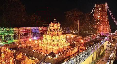 Durga temple illuminated with colourful lights on Friday | Prasant Madugula