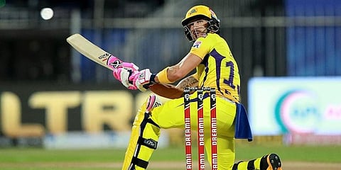 Faf du Plessis of CSK plays a shot against Delhi Capitals. (Photo | ANI)