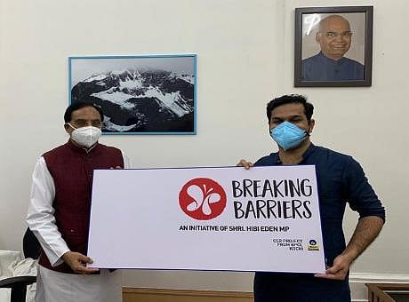 Union Minister Ramesh Pokhriyal with MP Hibi Eden.