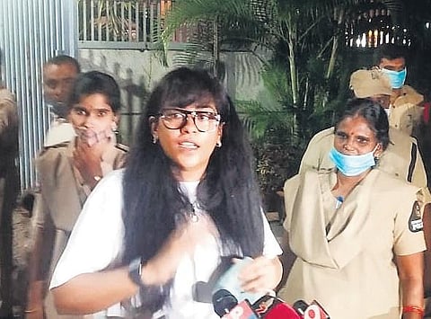 Actor Mumaith Khan visits the Punjagutta police station to lodge a complaint against cab driver R Raju