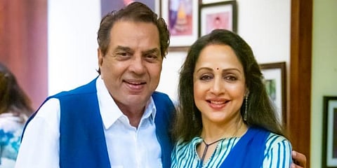 Actress-politician Hema Malini with her husband Dharmendra. (Photo | Hema Malini Twitter)