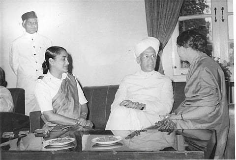 IAF officer Vijayalakshmi Ramanan (left) with then Vice President S Radhakrishnan