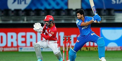 Delhi Capitals captain Shreyas Iyer plays a shot during Indian Premier League match against KXIP. (Photo | PTI)