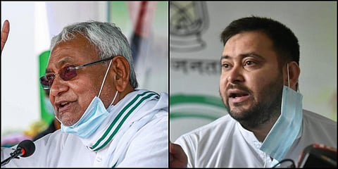 JDU supremo and Bihar CM Nitish Kumar (L) and RJD leader Tejashwi Yadav. (File photo| PTI)