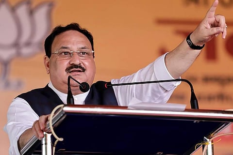 BJP National President J.P. Nadda addresses a public rally in support of NDA candidates ahaed of Bihar Assembly polls at Bihar Sharif in Nalanda Saturday Oct. 24 2020. (Photo | PTI)