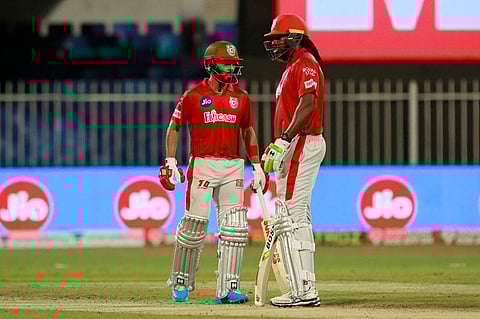 Chris Gayle of Kings XI Punjab and Mandeep Singh of Kings XI Punjab. (Photo | IPL)
