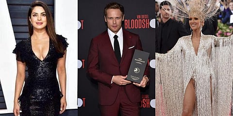 For (L to R) Priyanka Chopra, Sam Heughan, Celine Dion (Photo | Instagram, AFP. AP)