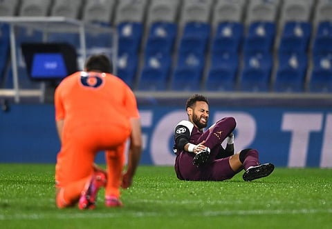 Paris Saint-Germain's Brazilian forward Neymar reacts during the UEFA Champions League Group H football match. (Photo | AFP)