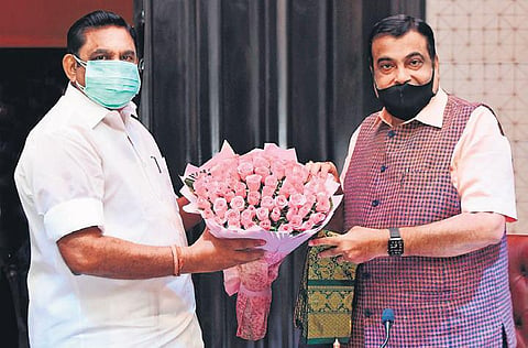 Union Minister for Road Transport and Highways Nitin Gadkari with Chief Minister Edappadi K Palaniswami in Chennai on Wednesday