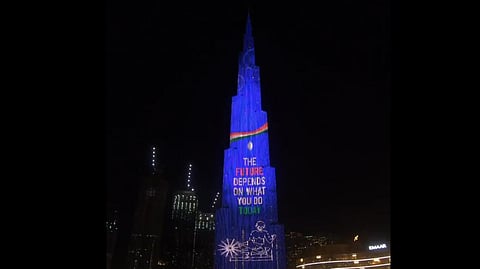 The special LED show was jointly organised by the Indian Embassy, Abu Dhabi, Indian Consulate in Dubai and Emaar Properties. (Photo | Screenshot0