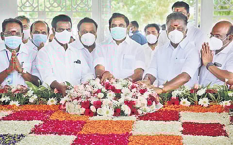 CM, Deputy CM and ministers paying respects to former CM Kamaraj on his death anniversary in Chennai | Debadatta mallick