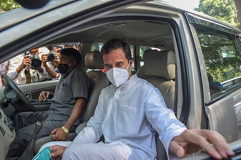Congress leader Rahul Gandhi leaves for Hathras. (Photo| PTI)