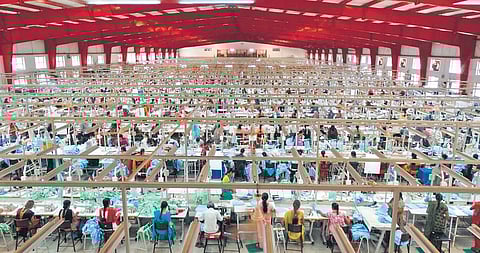 Workers at a garment factory in Bengaluru before the Covid-19 pandemic
