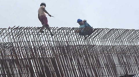 Despite shortage of workers, the construction of the 2.1 km-long elevated highway project on NH66 at Kazhakoottam in Thiruvananthapuram is progressing fast. (Photo | B P Deepu, EPS)