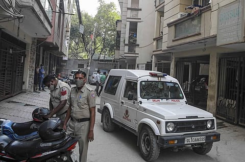 NIA officials leave after conducting a raid at Human Welfare Foundation in Abul Fazal Enclave at Jamia Nagar in New Delhi Thursday Oct. 29 2020. (Photo | PTI)