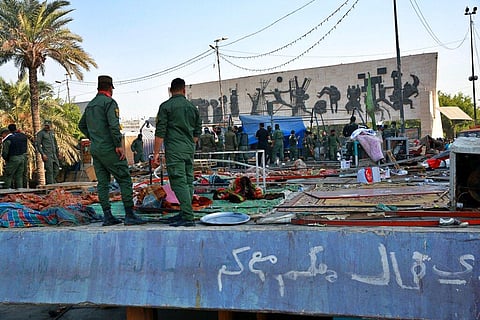 Security forces remove protesters' tents in Tahrir Square, Baghdad, Iraq, Saturday, Oct. 31, 2020. (Photo | AP)