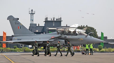 Five Rafale fighter jets are inducted into the Indian Air Force at a glittering ceremony in the Ambala airbase. (Photo | Shekhar Yadav, EPS)