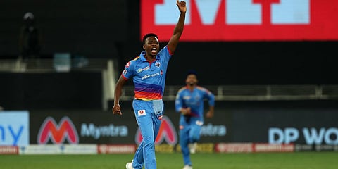 Delhi Capitals' Kagiso Rabada celebrates after taking a wicket against an IPL 2020 match against Royal Challengers Bangalore. (Photo| Twitter)