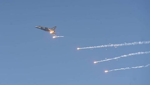 A scene during the full dress rehearsal for the Airforce Day parade at the Hindon airbase in Uttar Pradesh on Tuesday. (Photo | Parveen Negi/EPS)