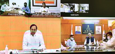 Telangana CM K Chandrasekhar Rao participates in the Apex Council meeting through a video conference from Hyderabad in Tuesday
